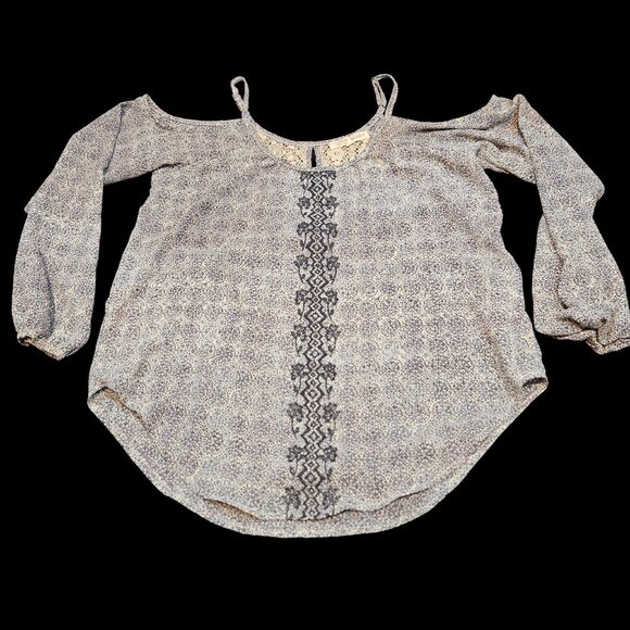 Rewind Cold Shoulder Boho Blouse Women’s Small Long Sleeve Lace Detail - Picture 1 of 4